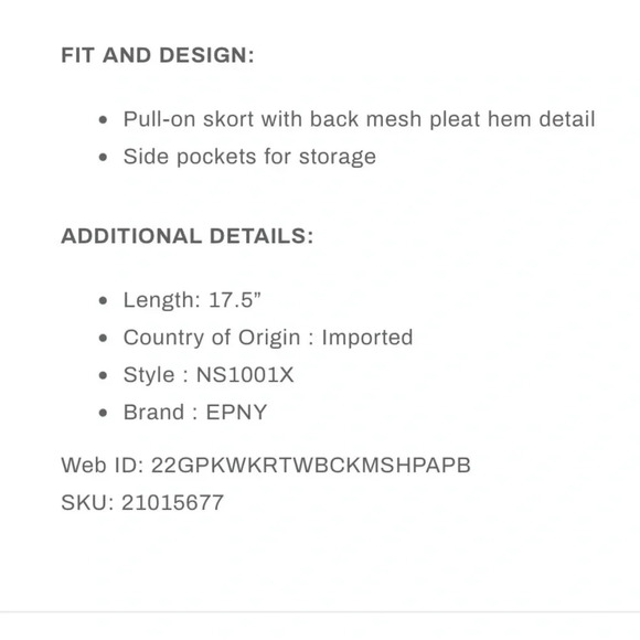 EPNY GOLF‎ XXL blue pull on moisture wicking golf skort back mesh pleat New - Picture 8 of 8
